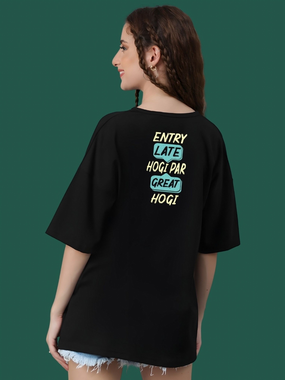 

DressBerry Women Typography Printed Round Neck Cotton Oversized T-shirt, Black