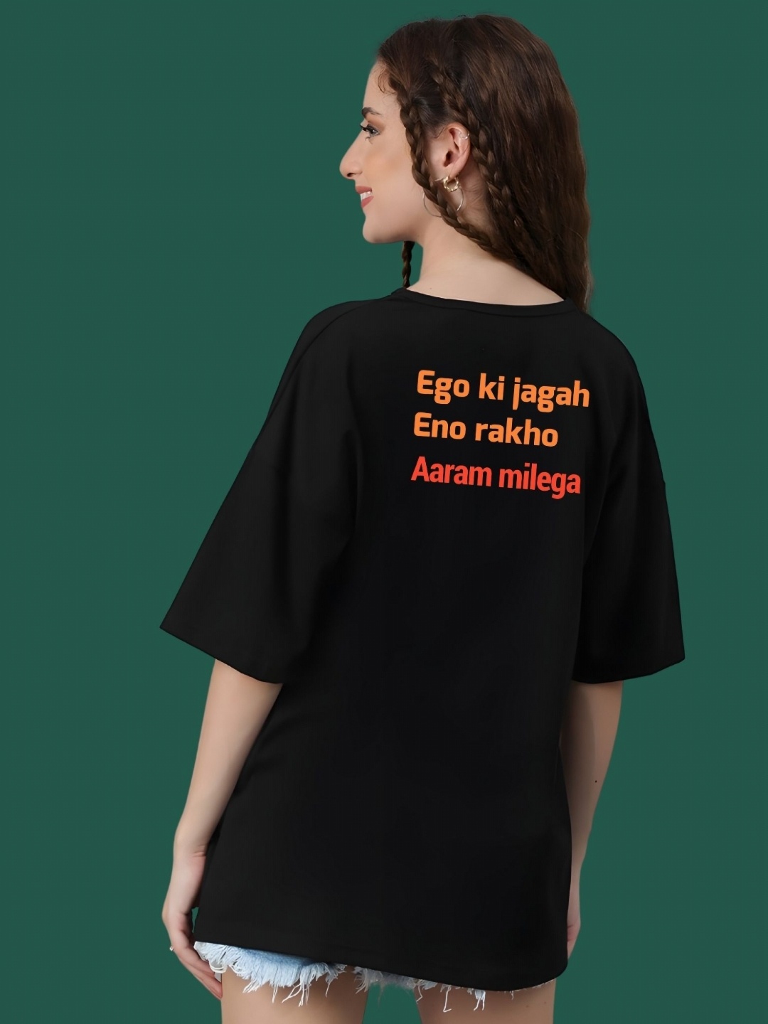 

DressBerry Women Typography Printed Round Neck Cotton Oversized T-shirt, Black