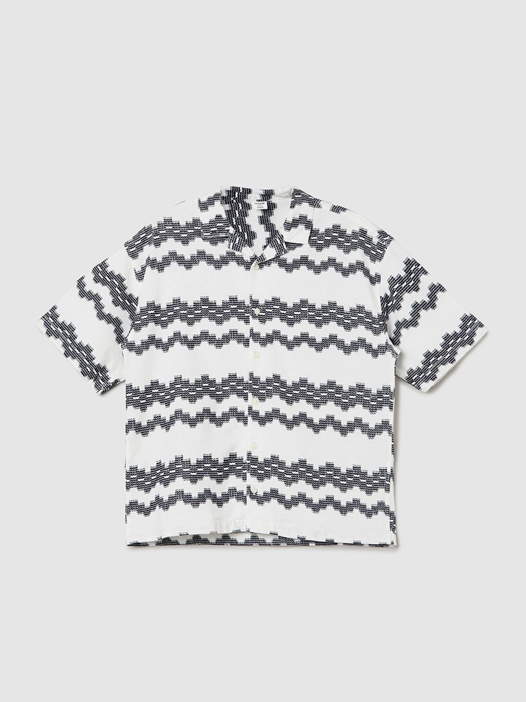 

max Boys Cuban Collar Abstract Printed Cotton Casual Shirt, White