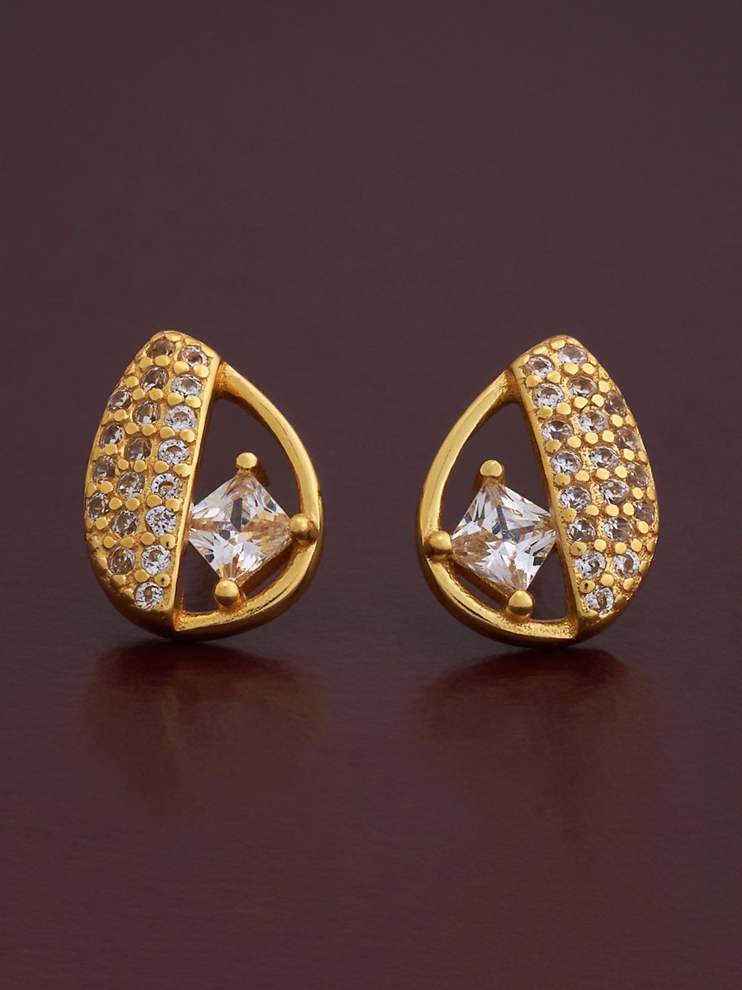 

Kushal's Fashion Jewellery 92.5 Silver Gold-Plated Zircon Teardrop Studs Earrings