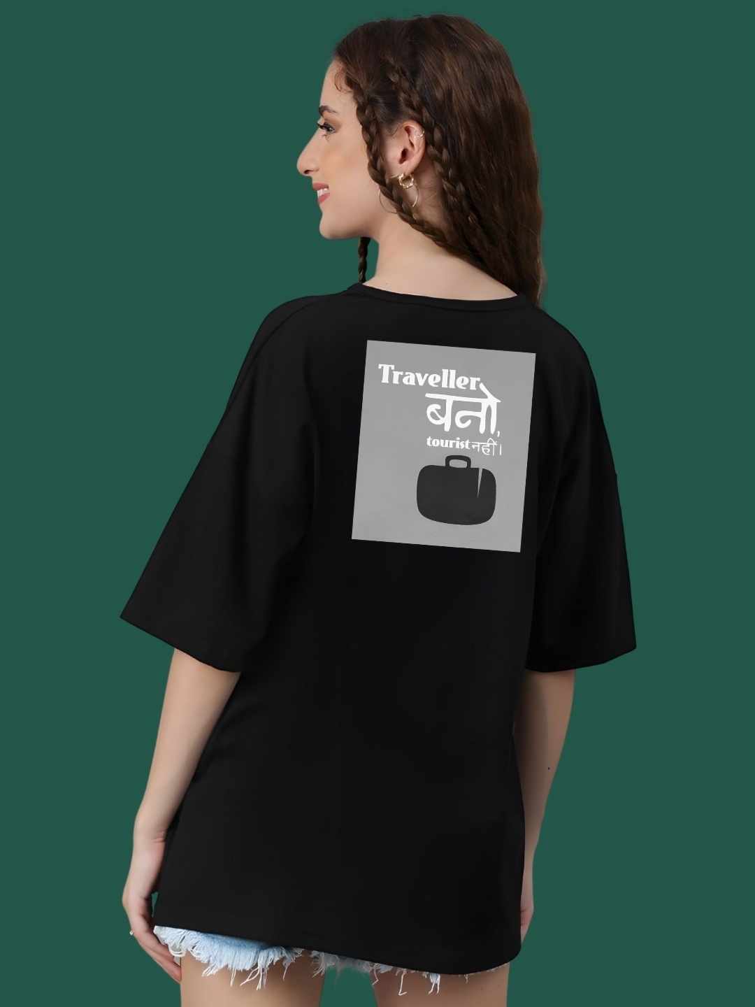 

DressBerry Women Typography Printed Round Neck Cotton Oversized T-shirt, Black