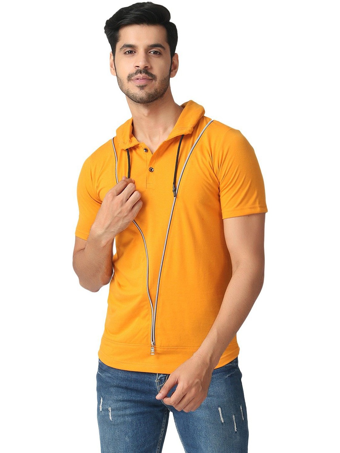 

Black Collection Men Solid Hood Cotton T-shirt, Mustard