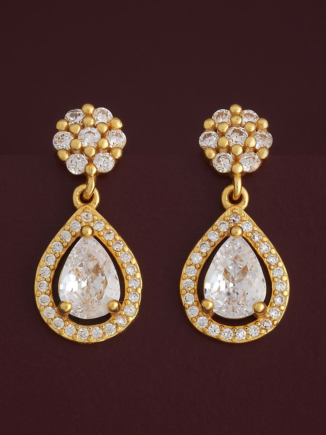 

Kushal's Fashion Jewellery 92.5 Silver Gold-Plated Zircon Drop Earrings