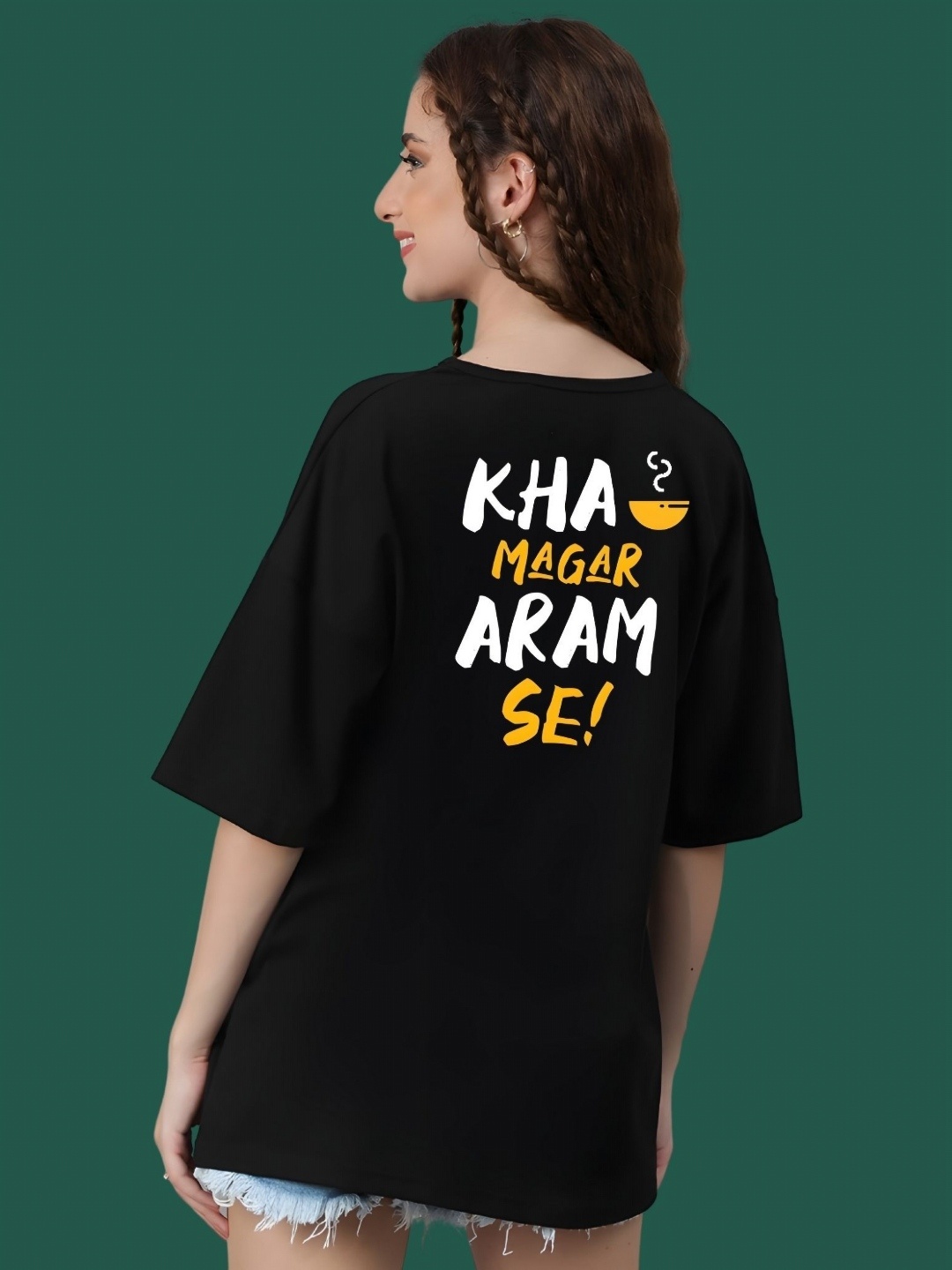

DressBerry Women Typography Printed Round Neck Cotton Oversized T-shirt, Black