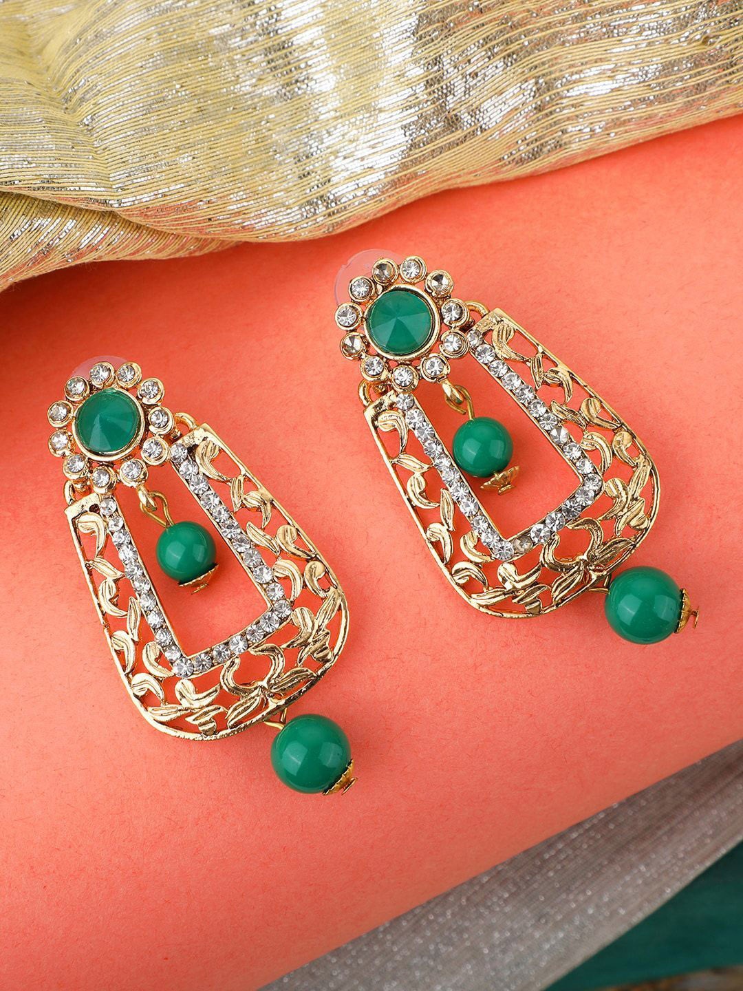 

Anouk Gold-Plated Artificial Stones Studded Geometric Shaped Drop Earrings