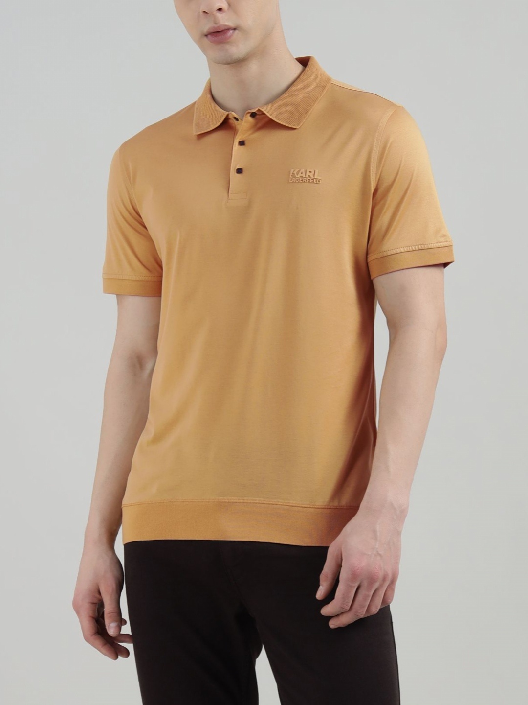 

Karl Lagerfeld Men Solid Polo Collar Cotton T-shirt, Beige