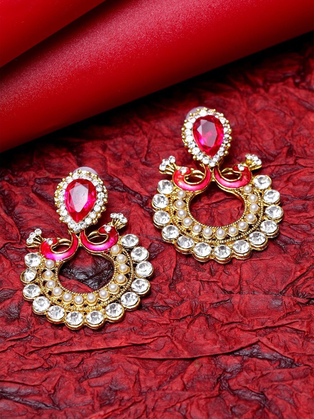 

Anouk Gold Plated Stone Studded Crescent Shaped Chandbalis, Magenta