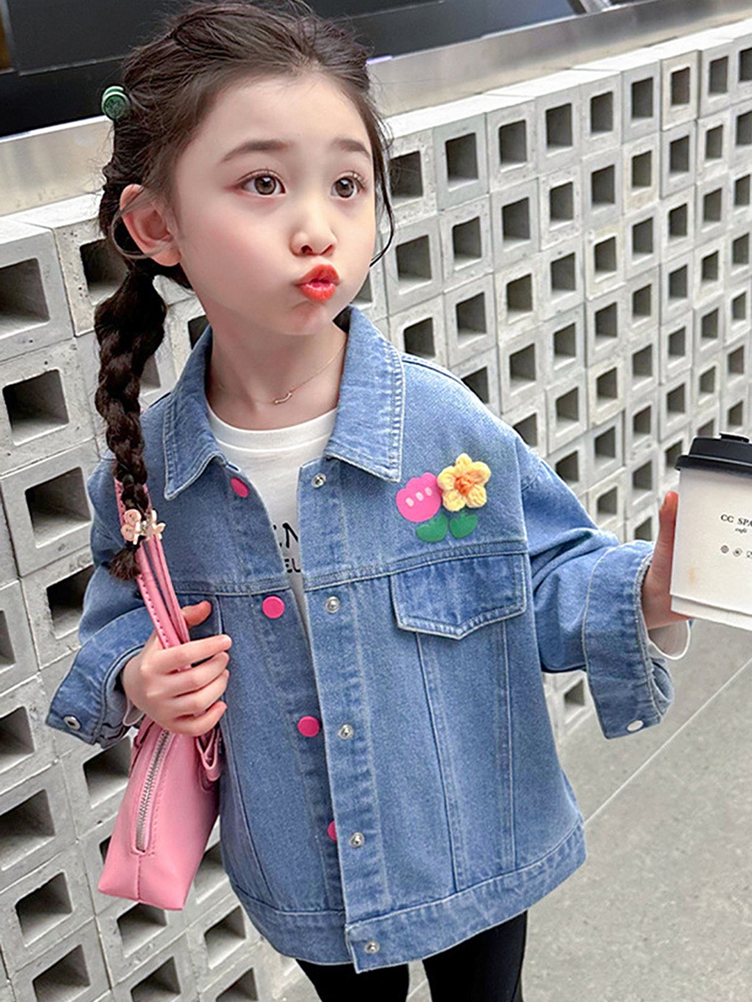 

LULU & SKY Girls Spread Collar Solid Cotton Casual Denim Jacket, Blue