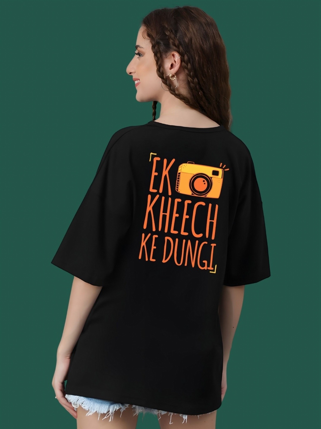 

DressBerry Women Typography Printed Round Neck Cotton Oversized T-shirt, Black