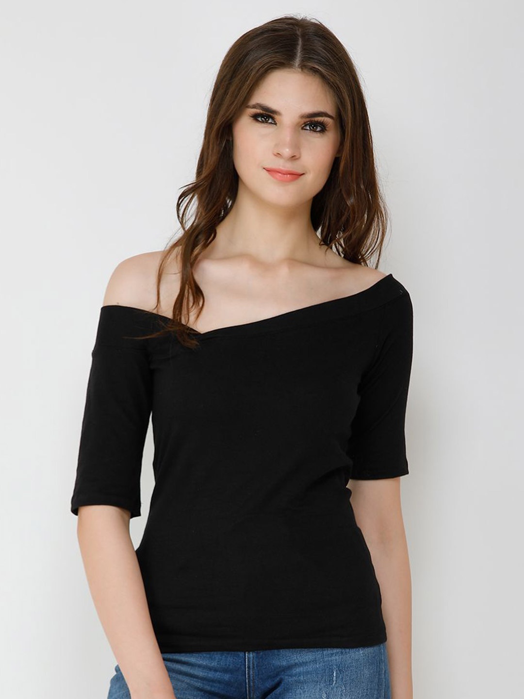 

Moda Rapido Off-Shoulder Cotton Bardot Top, Black