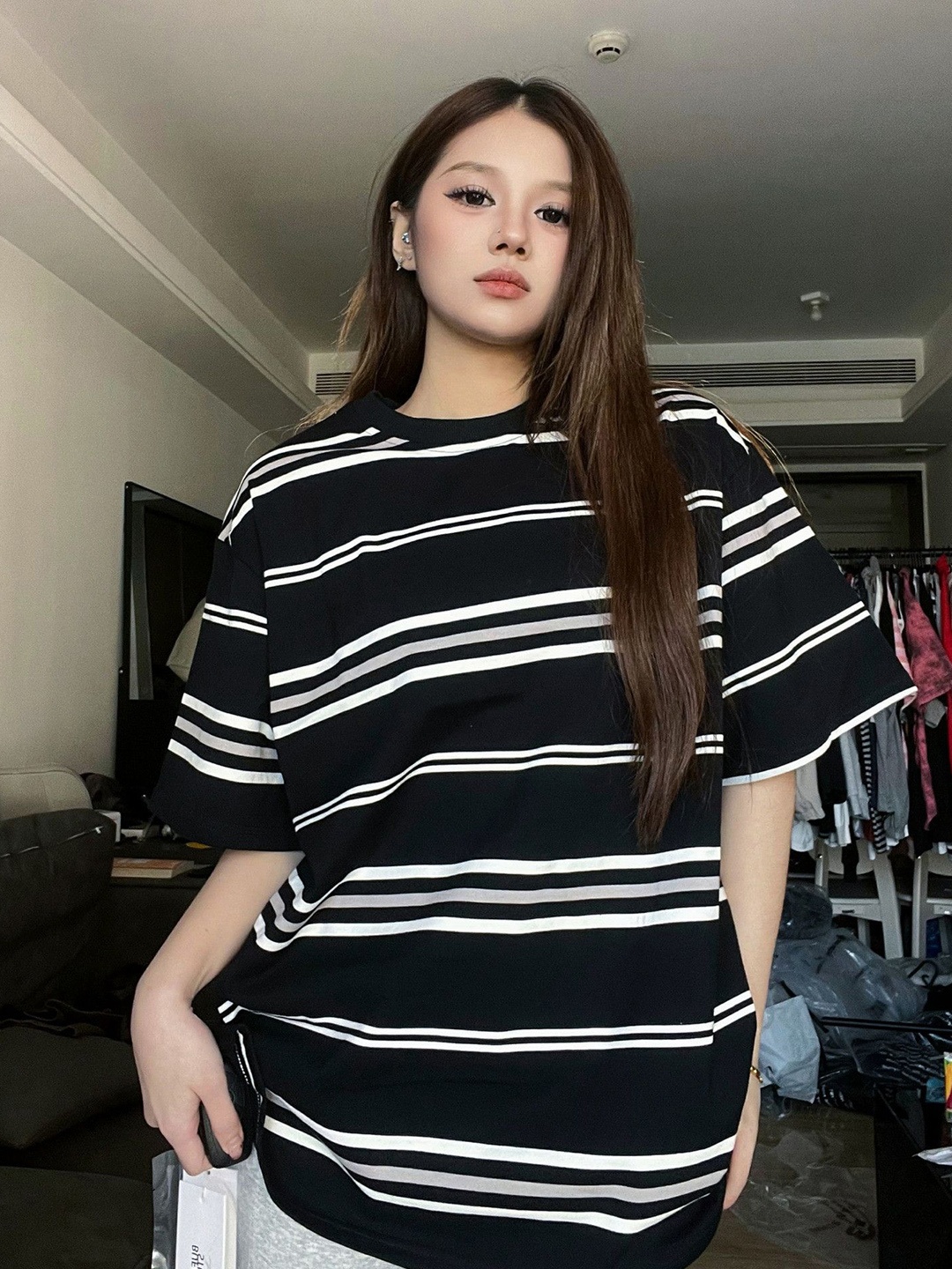 

DressBerry Striped Cotton Tshirts, Black