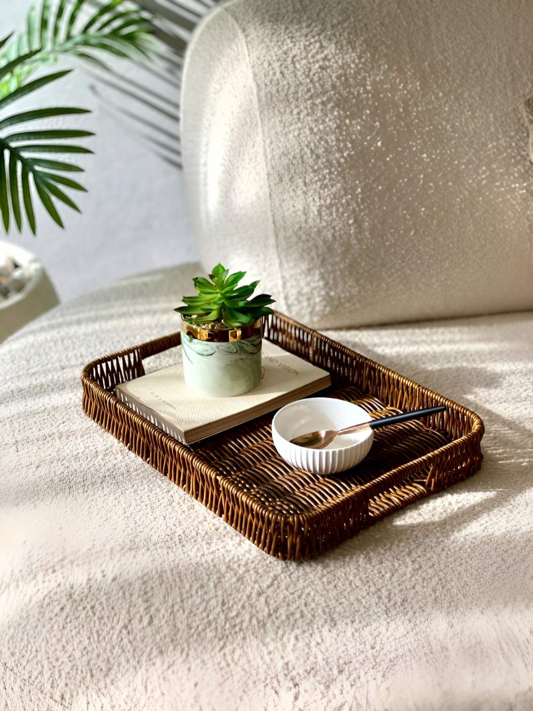 

Mason Home Brown Textured Boho Rattan Large Serving Tray