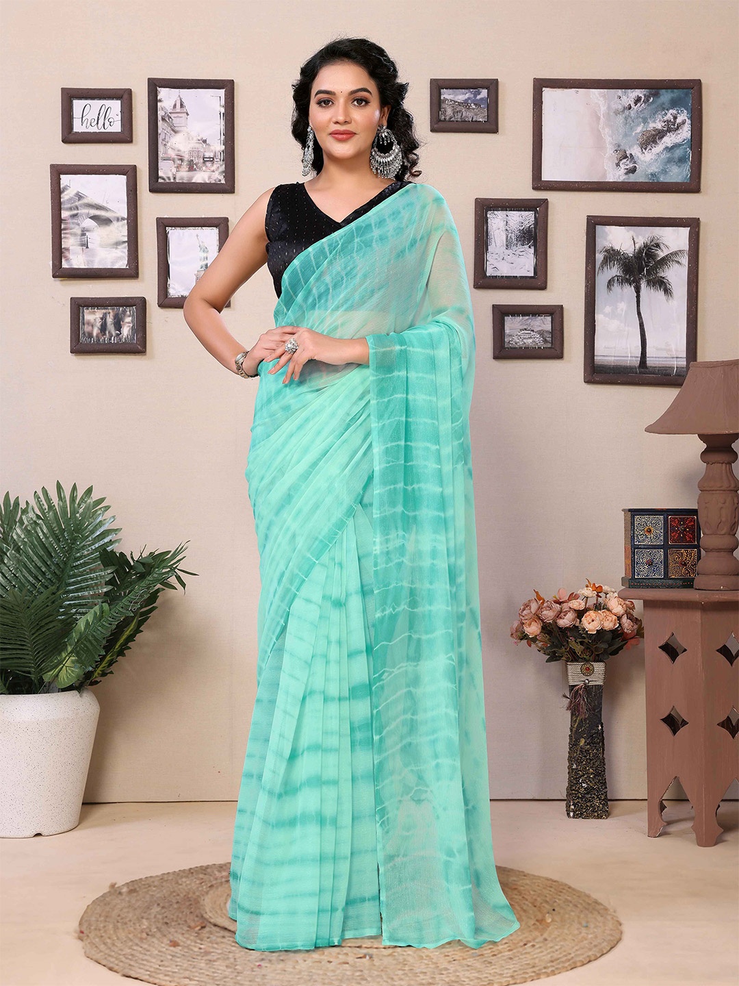 

Rhey Tie and Dye Pure Georgette Ready to Wear Saree, Sea green