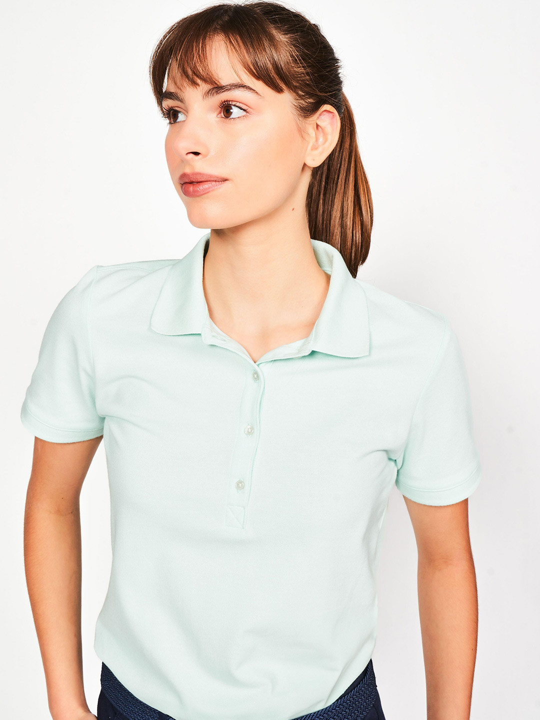 

Inesis By Decathlon Women Solid Polo Collar T-shirt, Green