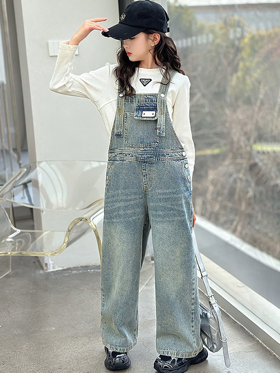 

LULU & SKY Girls Slim Fit Denim Dungarees, Blue