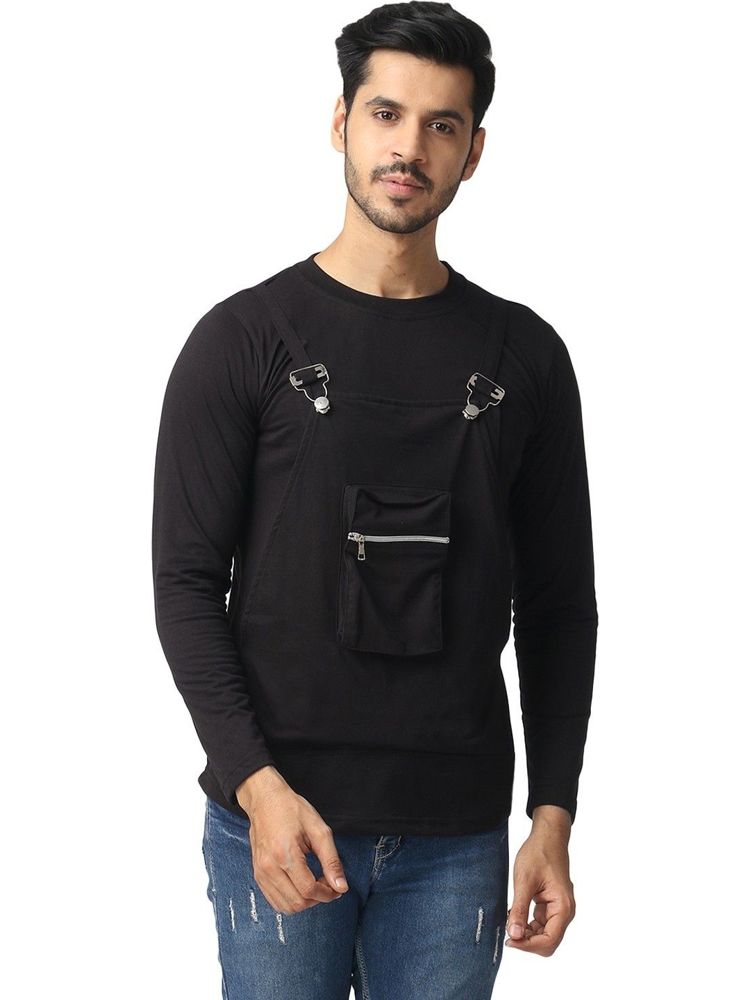 

Black Collection Men Solid Round Neck Cotton T-shirt
