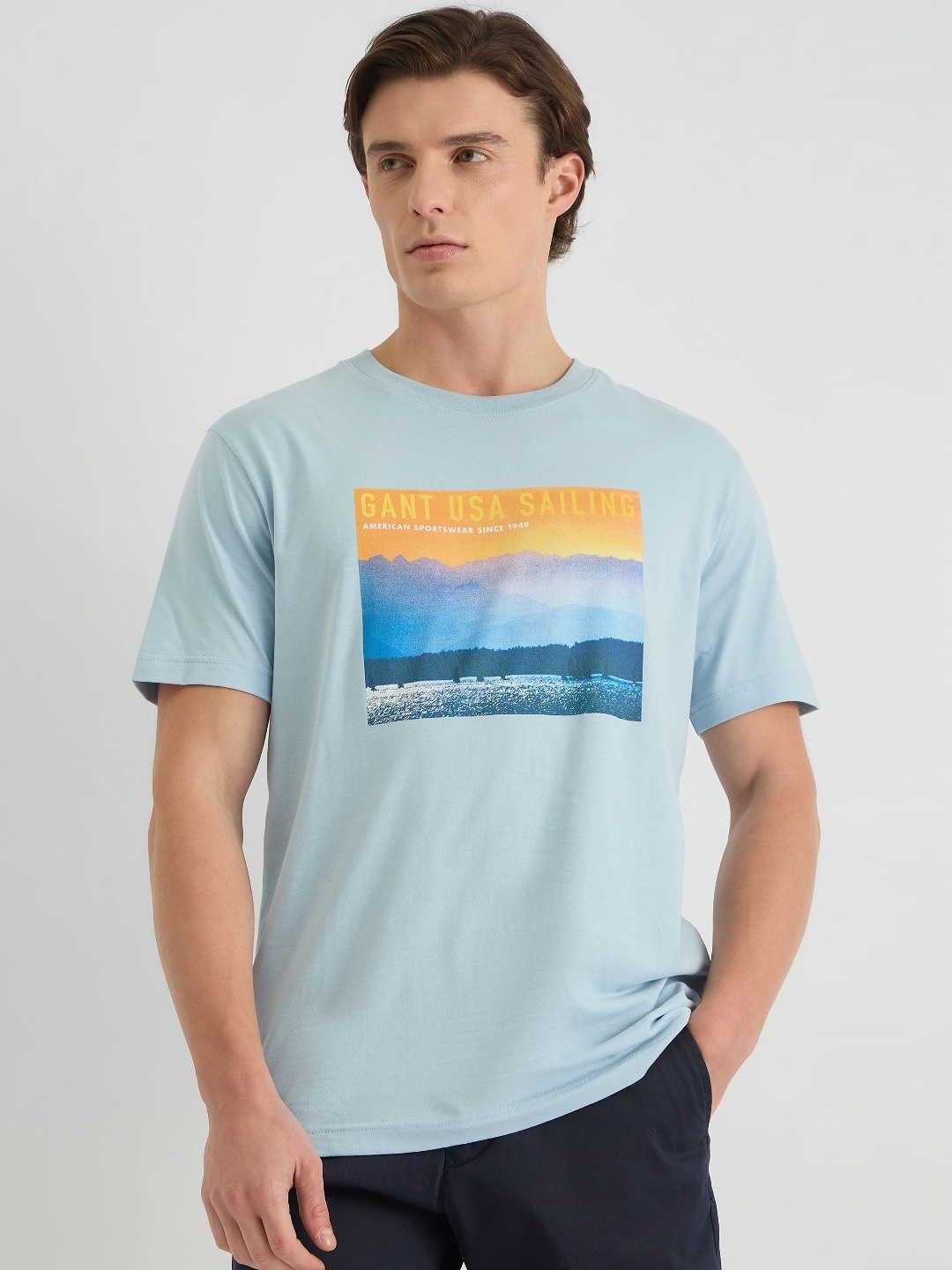 

GANT Men Graphic Printed Round Neck Cotton T-shirt, Blue