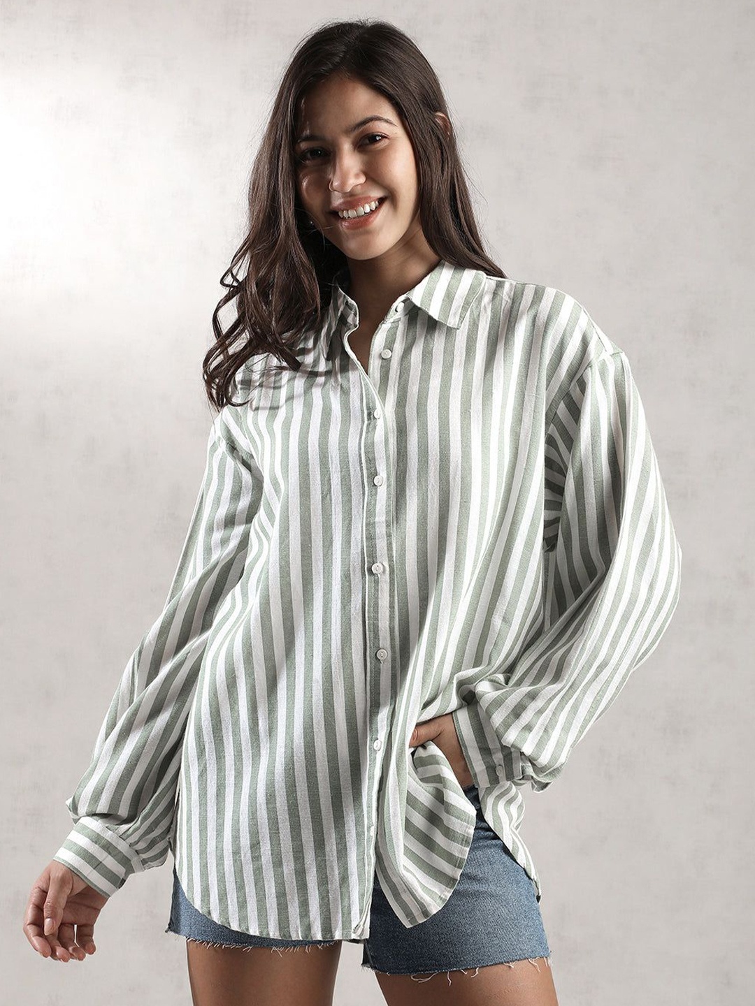 

Moda Rapido Women Classic Opaque Printed Casual Shirt, Green
