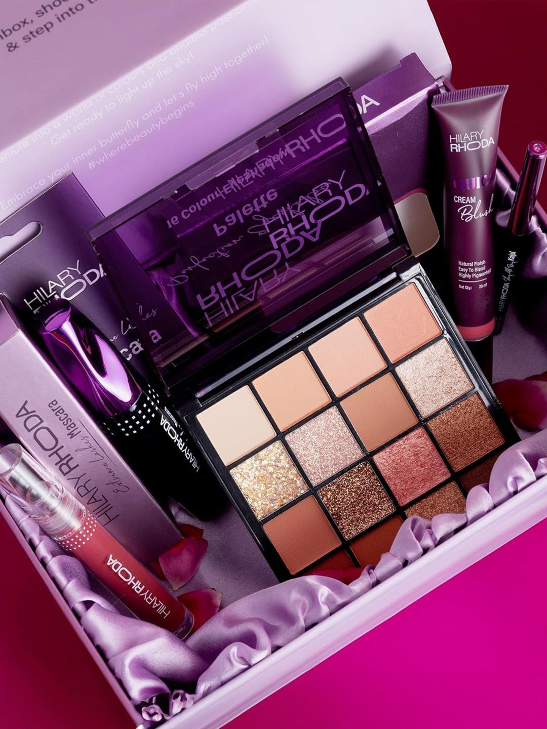 

Hilary Rhoda Set Of 5 Kajal, Mascara, Lipstick, Eyeshadow Palette & Blush With Pouch, Coffee brown