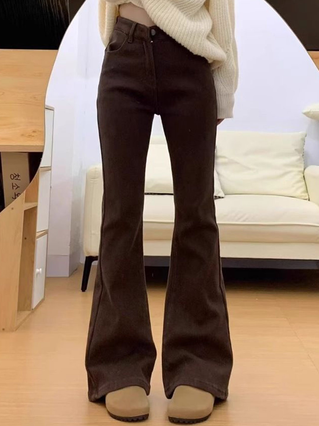 

DressBerry Women Flared High-Rise Jeans, Brown