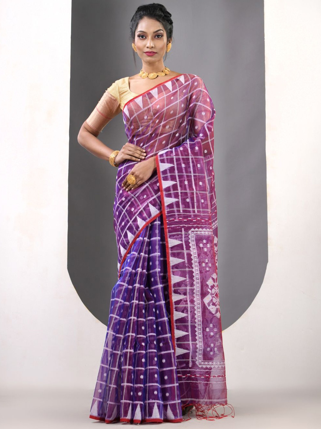 

Charukriti Woven Design Printed Pure Silk Designer Saree, Violet