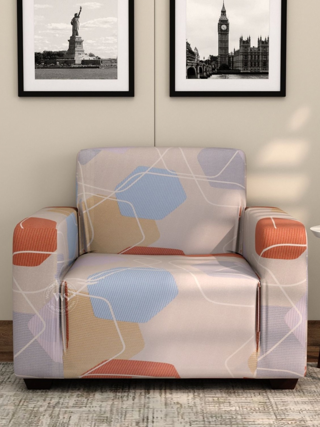 

WOODEN STREET Agnus Purple & Blue Printed 1 Seater Sofa Cover