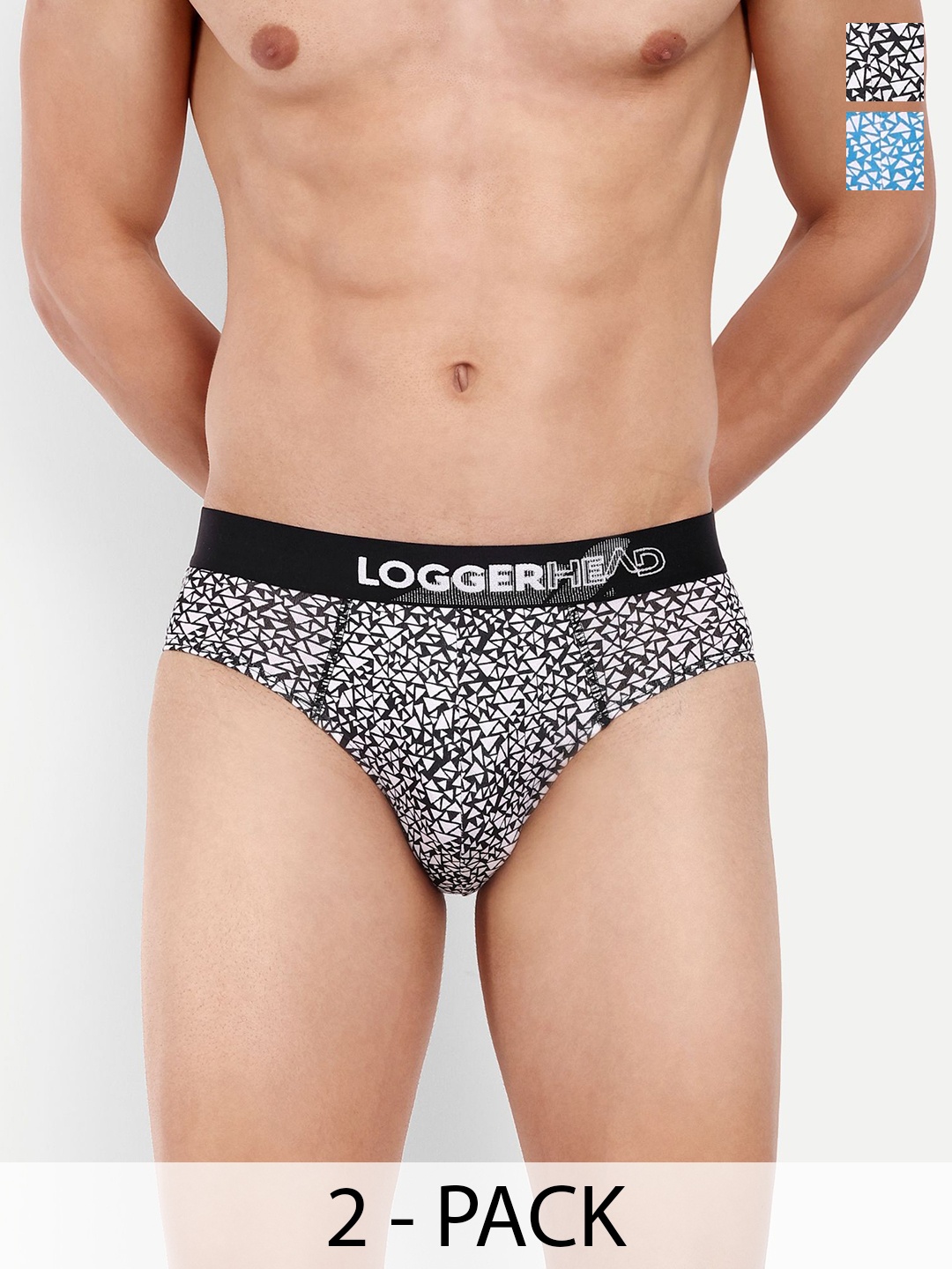 

LOGGERHEAD Men Pack Of 2 Printed Cotton Hipster Briefs, Black
