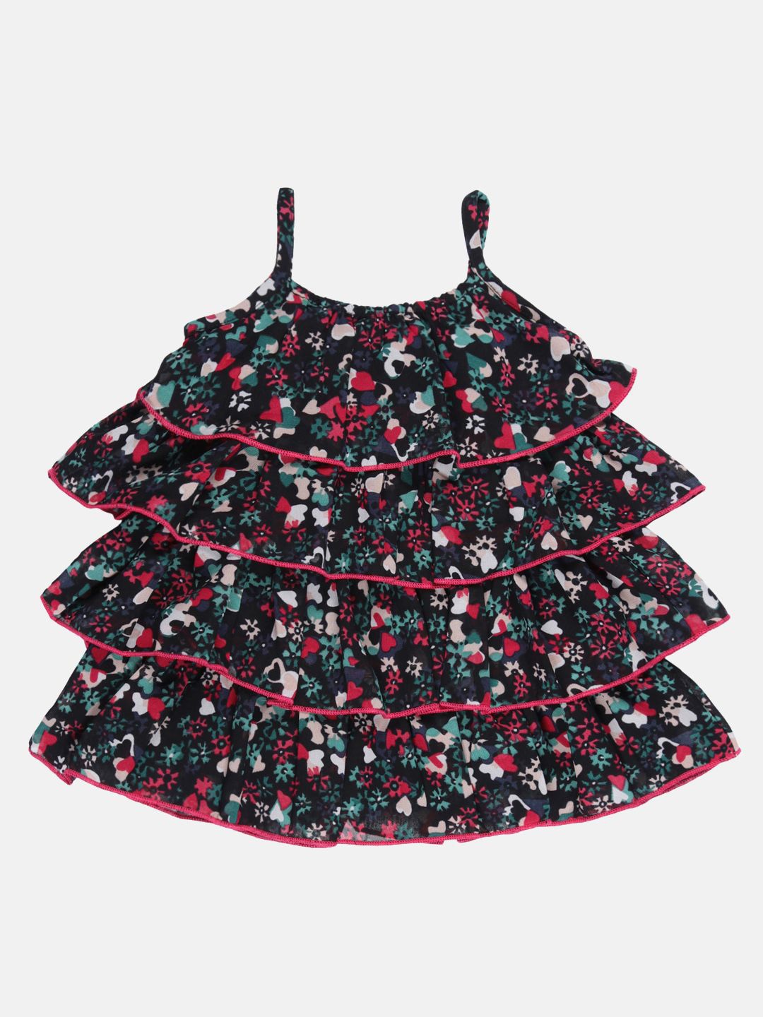 

YOUNG BIRDS Girls Floral Printed A-Line Dress, Black