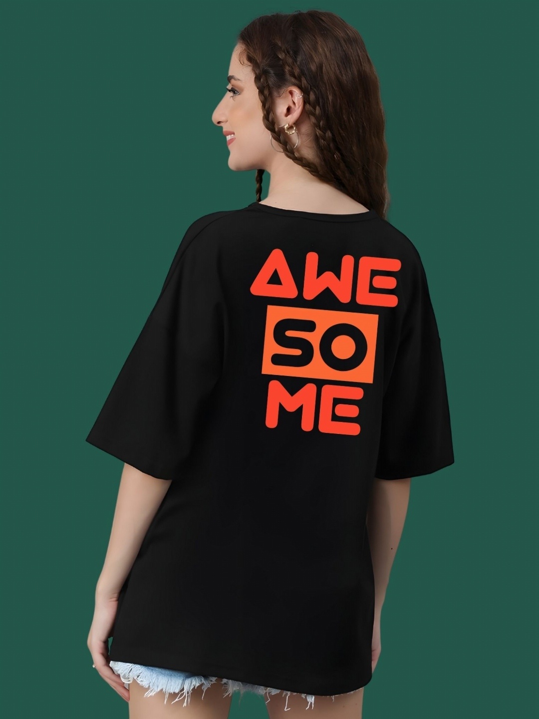 

DressBerry Women Typography Printed Round Neck Cotton Oversized T-shirt, Black