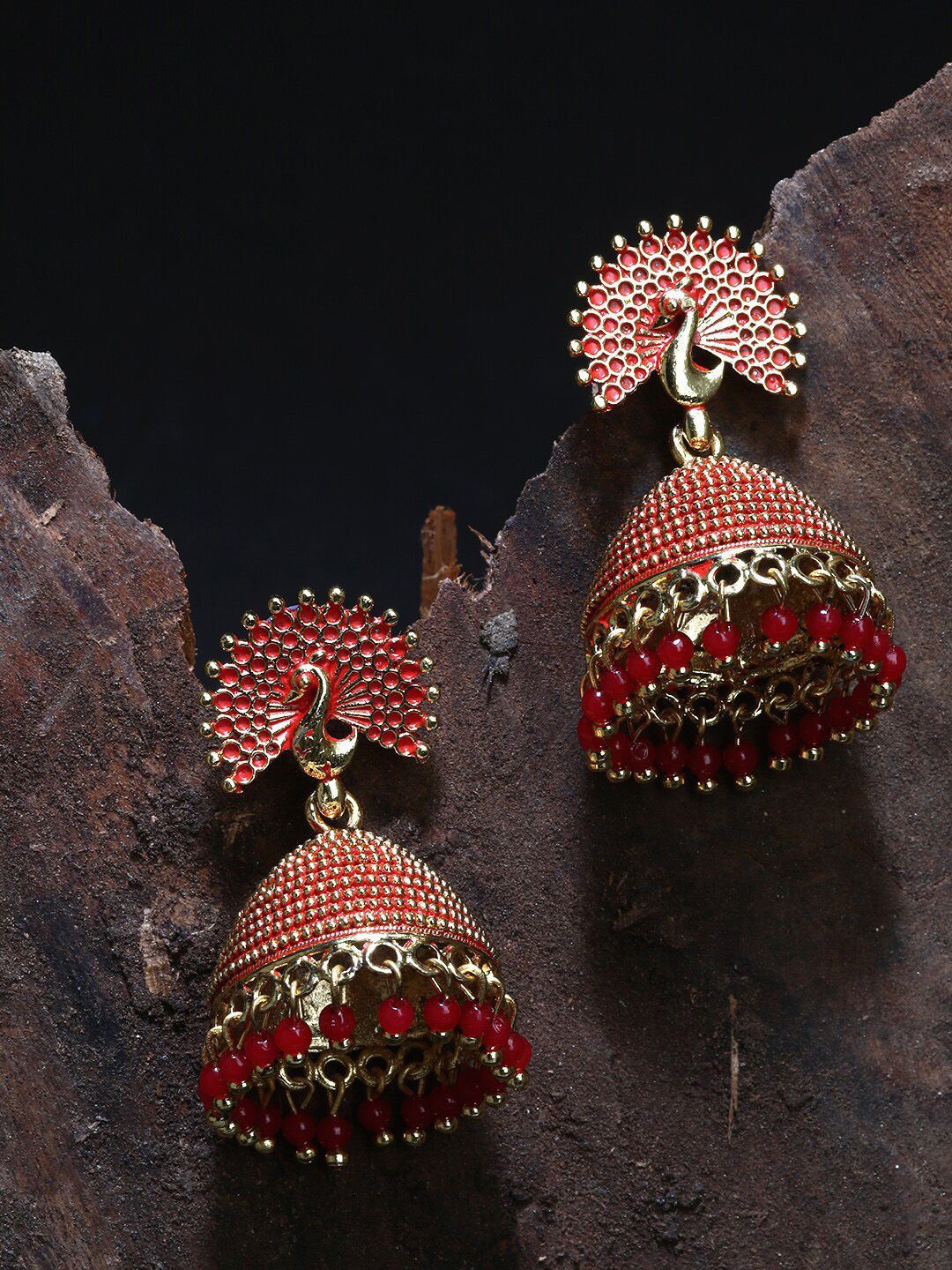 

Anouk Peacock Shaped Jhumkas Earrings, Gold