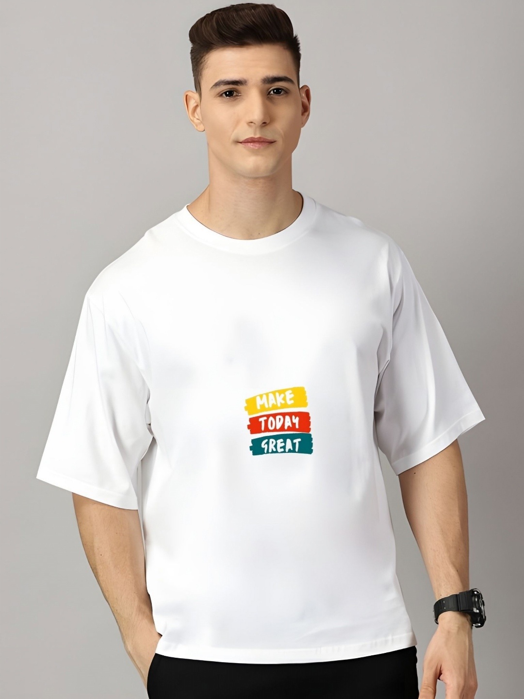 

Moda Rapido Men Typography Printed Round Neck Cotton Oversized T-shirt, White