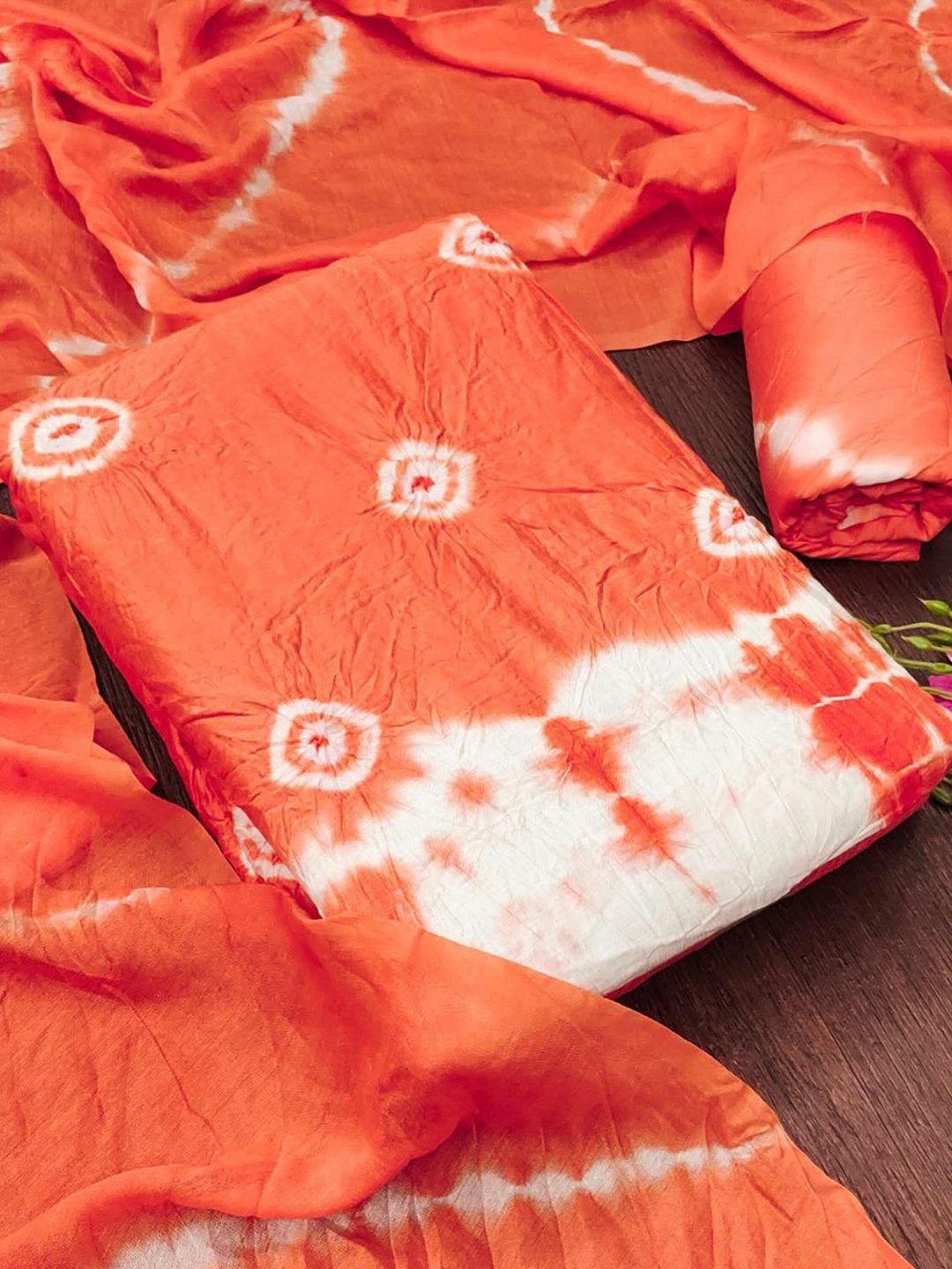 

HMP Fashion Bandhani Printed Unstitched Dress Material, Orange