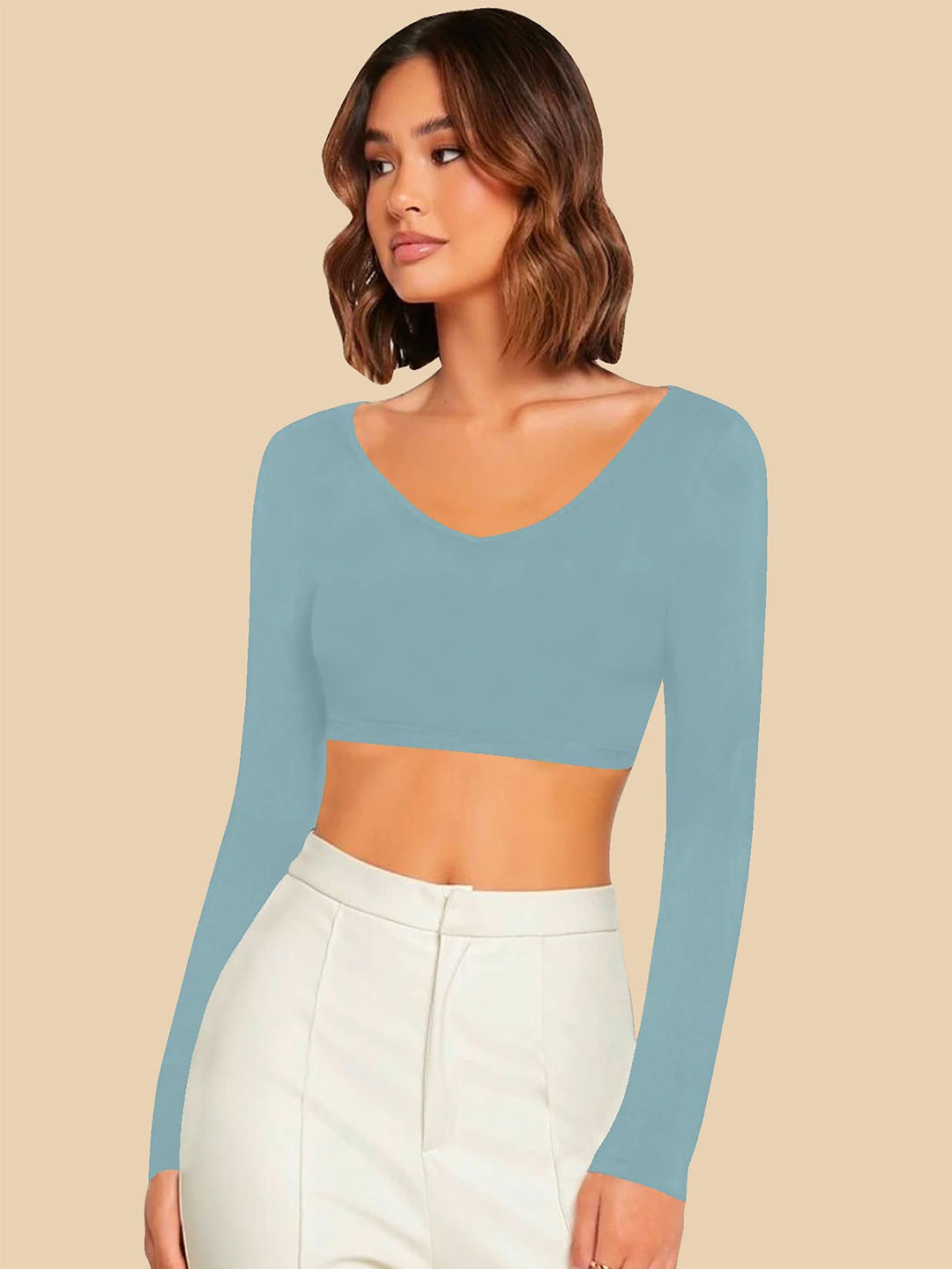 

Dream Beauty Fashion Women Solid V-Neck Top, Teal