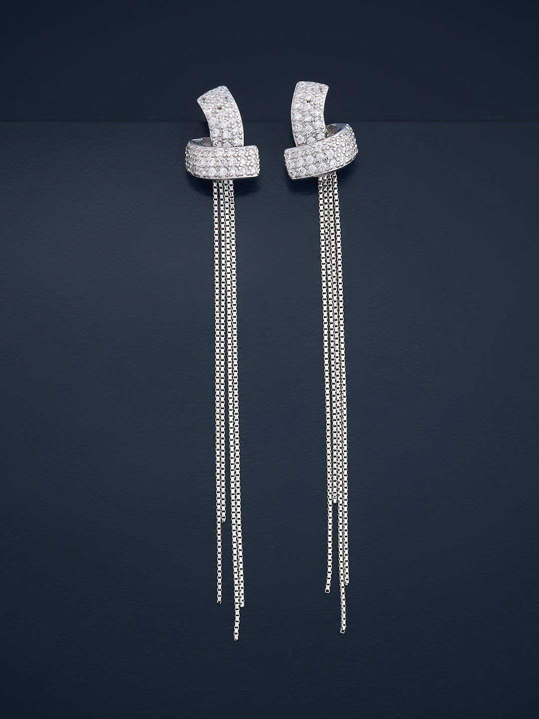 

Kushal's Fashion Jewellery 92.5 Silver Rhodium-Plated Zircon Studded Earrings