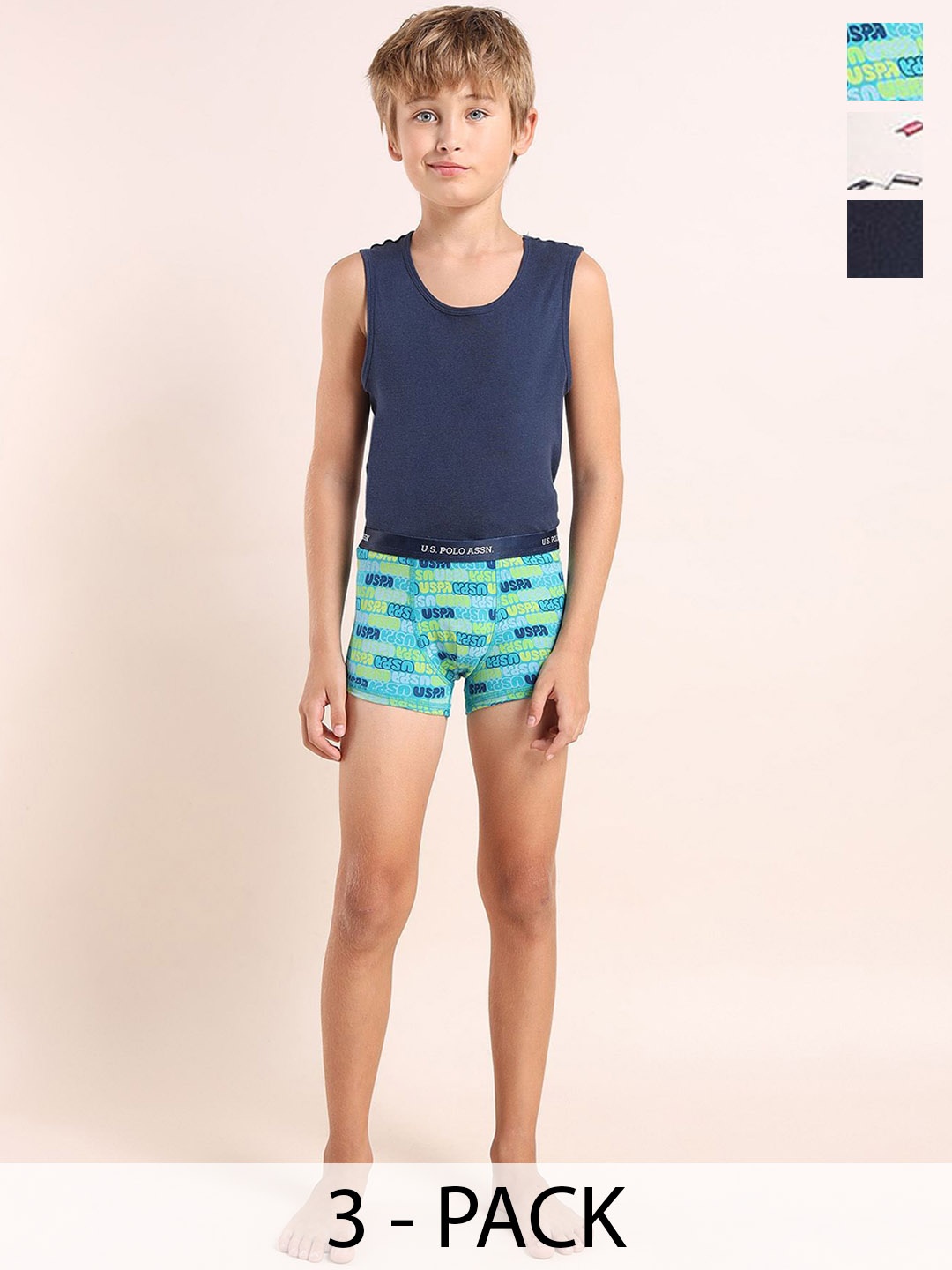 

U.S. Polo Assn. Kids Boys Pack Of 3 Printed Trunks - EKT04-BWN-P3, Blue