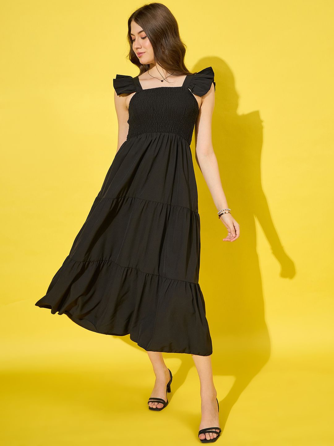 

DIMPY GARMENTS Women Square Neck Fit & Flare Midi Dress, Black