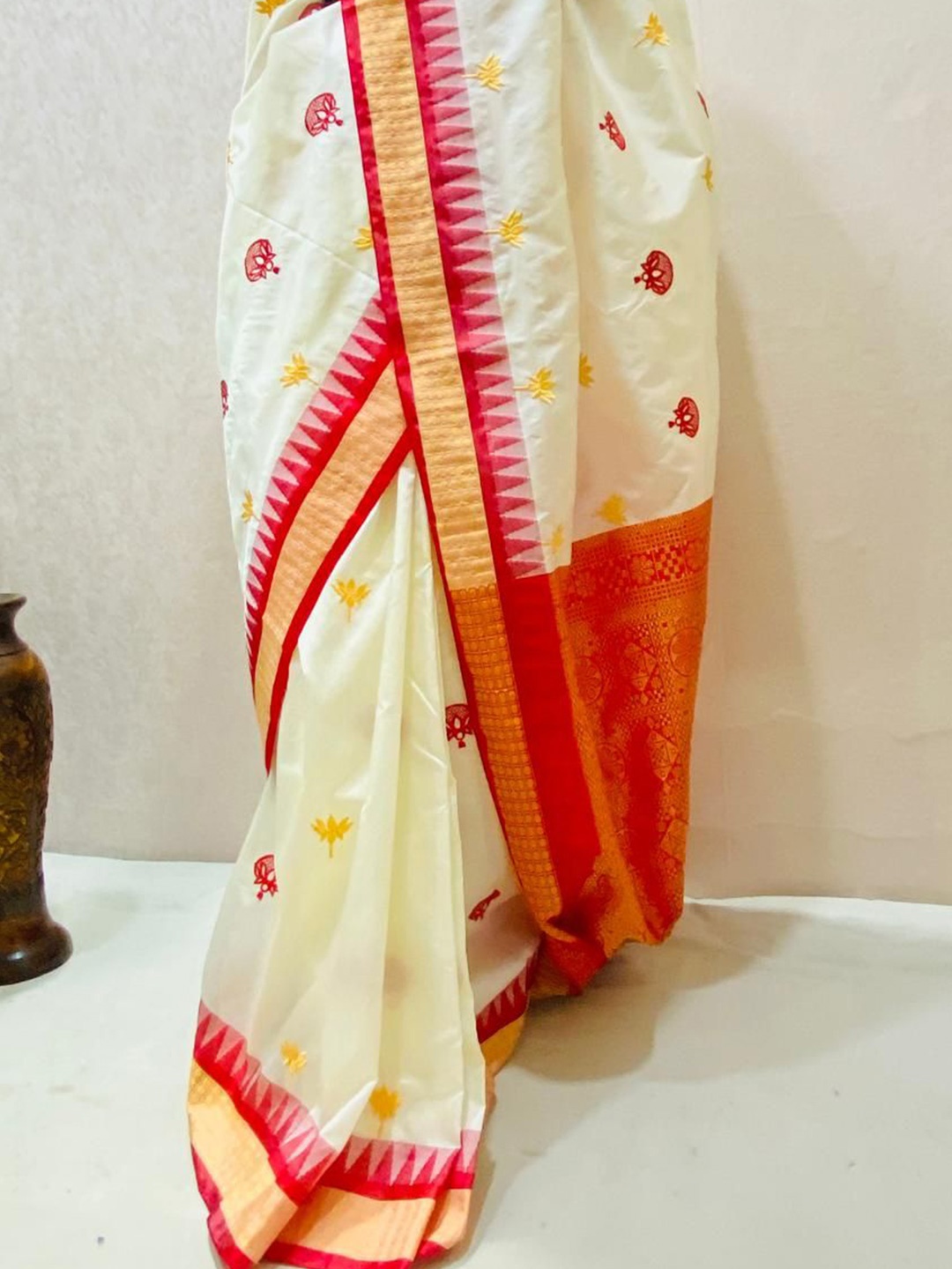 

Shopeezy Tex Fab Women Ethnic Motifs Zari Sambalpuri Saree, Cream