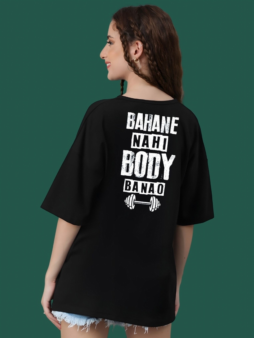

DressBerry Women Typography Printed Round Neck Cotton Oversized T-shirt, Black