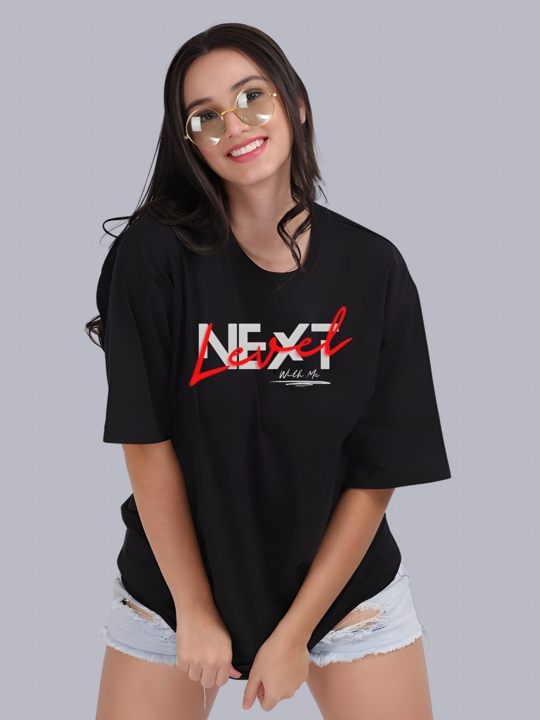 

Moda Rapido Women Typography Printed Round Neck Cotton Oversized T-shirt, Black