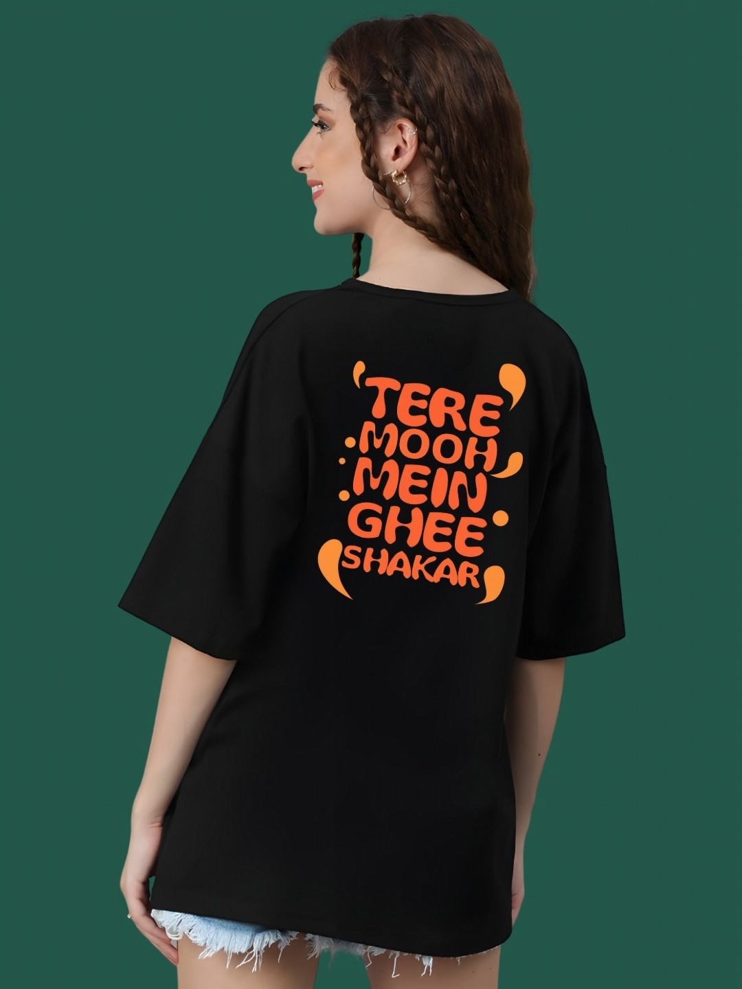 

DressBerry Women Typography Printed Round Neck Cotton Oversized T-shirt, Black