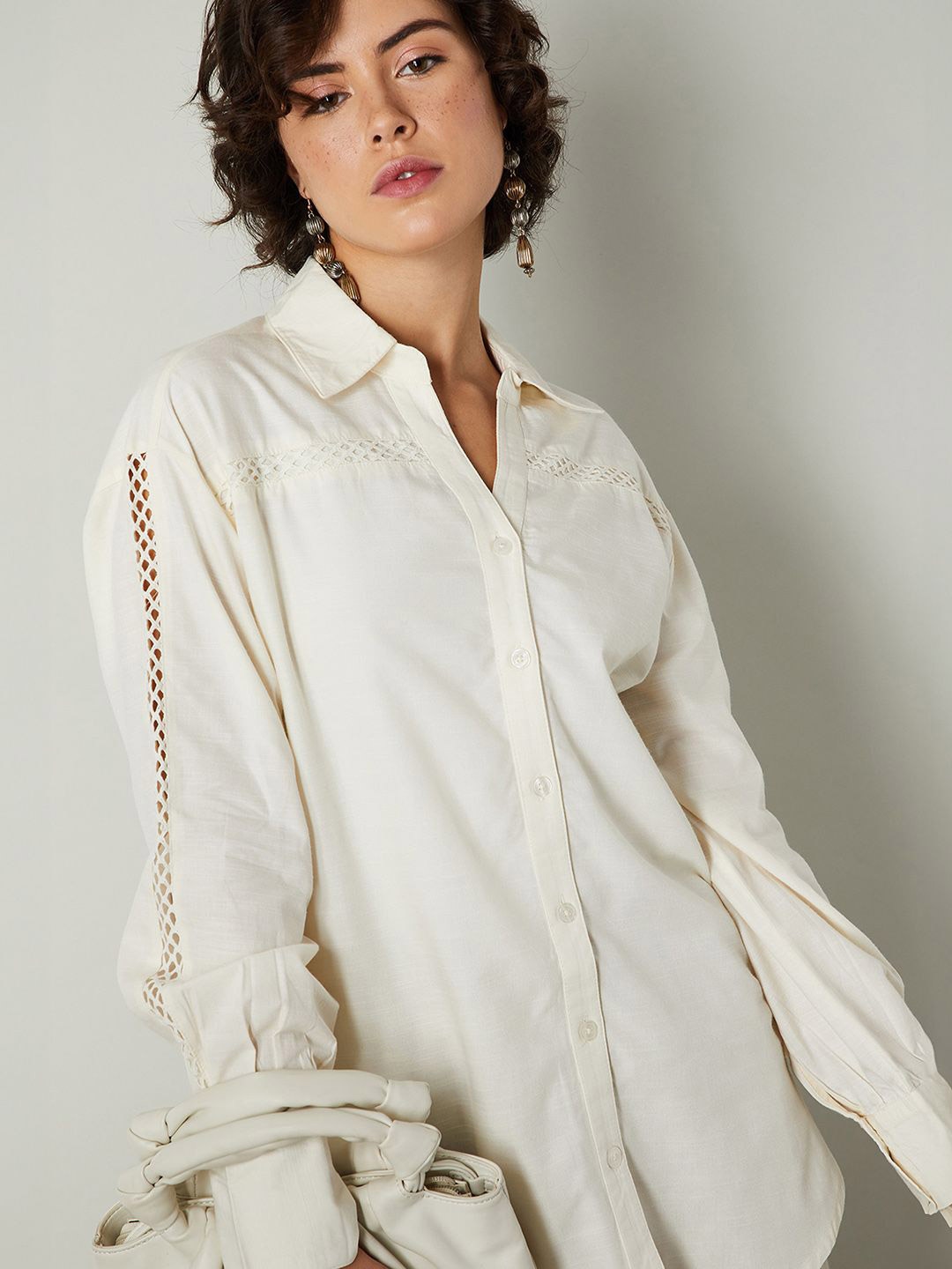 

max Women Relaxed Fit Spread Collar Solid Cotton Casual Shirt, Off white