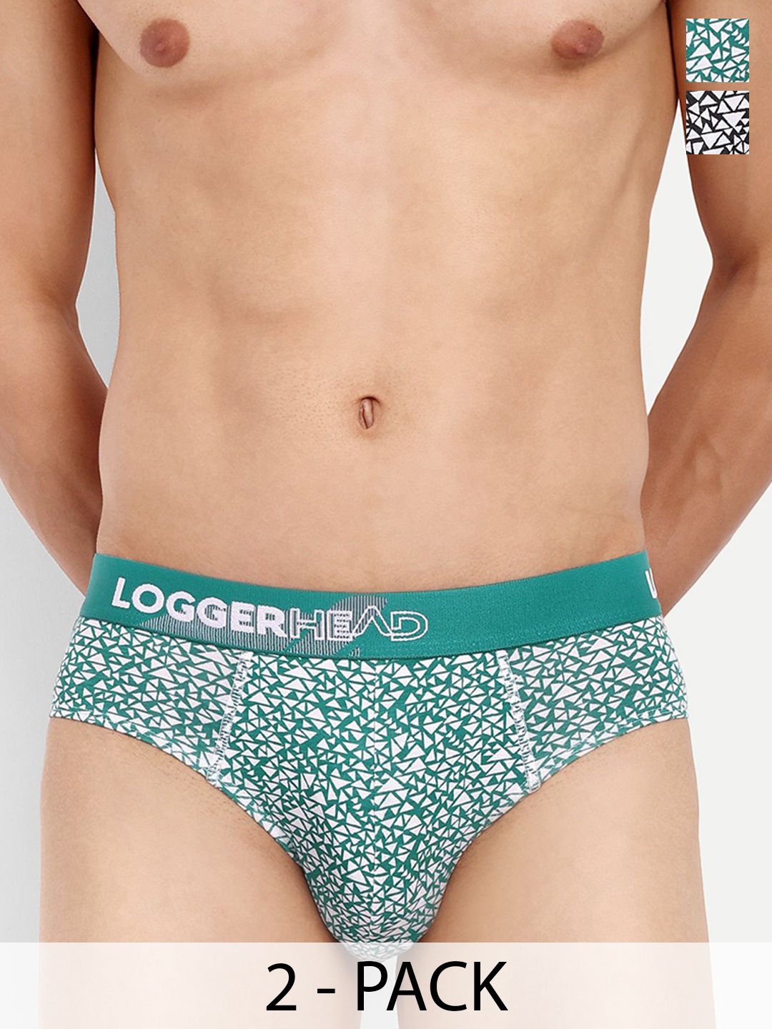 

LOGGERHEAD Pack Of 2 Printed Mid Rise Briefs - LHPB006-Black-Pista-Black-Pista, Green