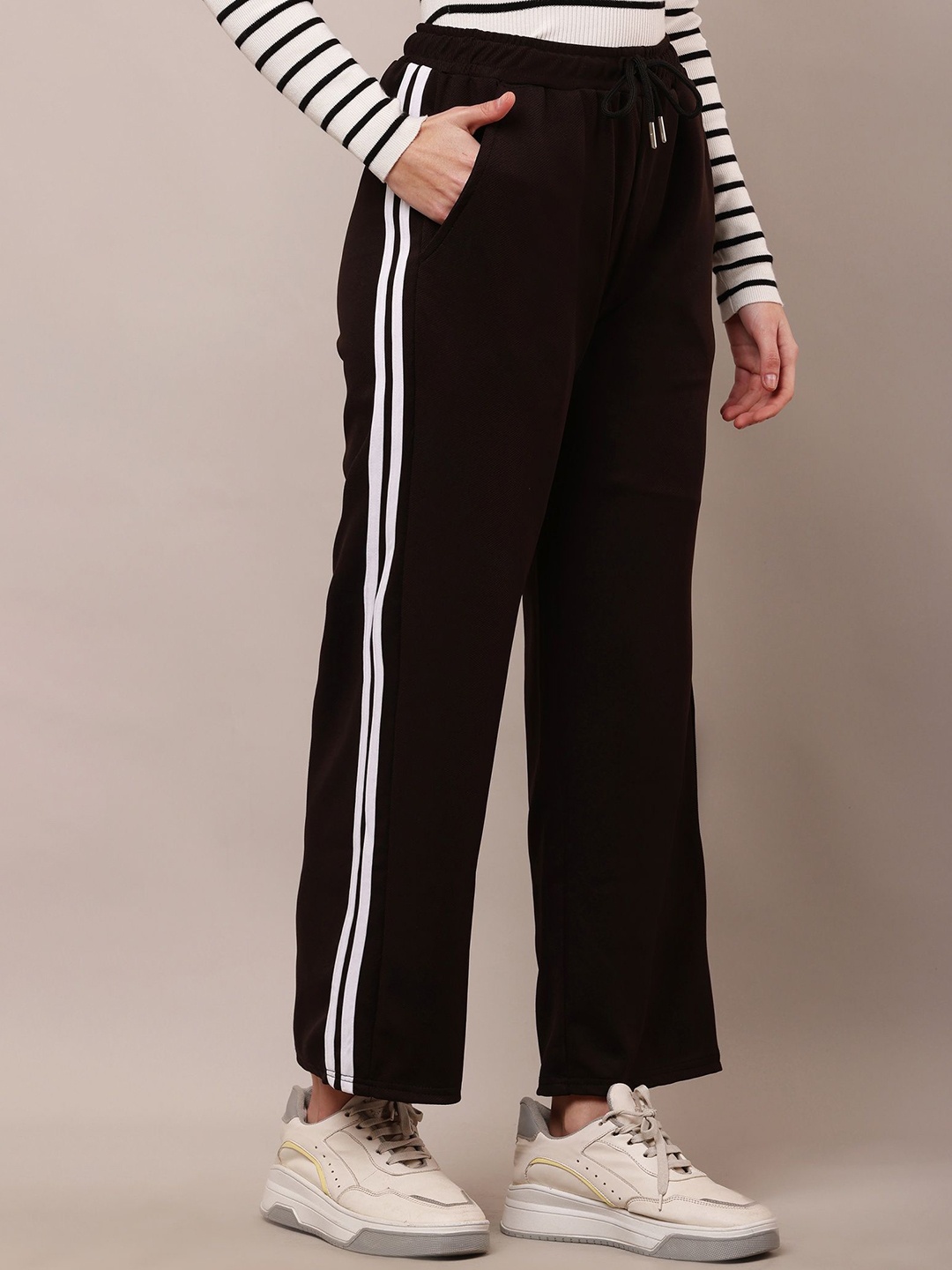 

Bright Nex Women Cotton Relaxed Mid-Rise Straight Leg Trousers, Black