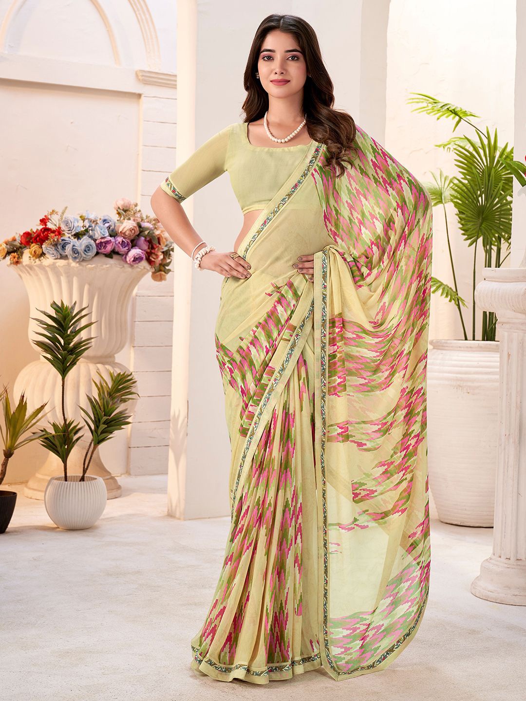 

Mitera Patchwork Pure Georgette Designer Saree, Beige