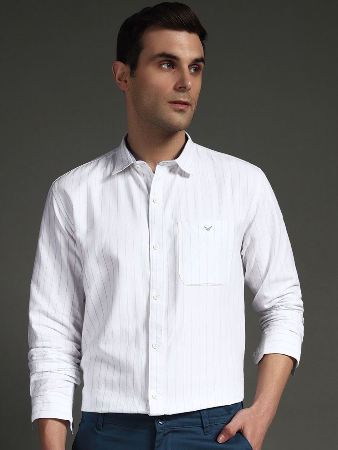 

SUI DHAGA Men India Slim Fit Spread Collar Vertical Striped Cotton Formal Shirt, White