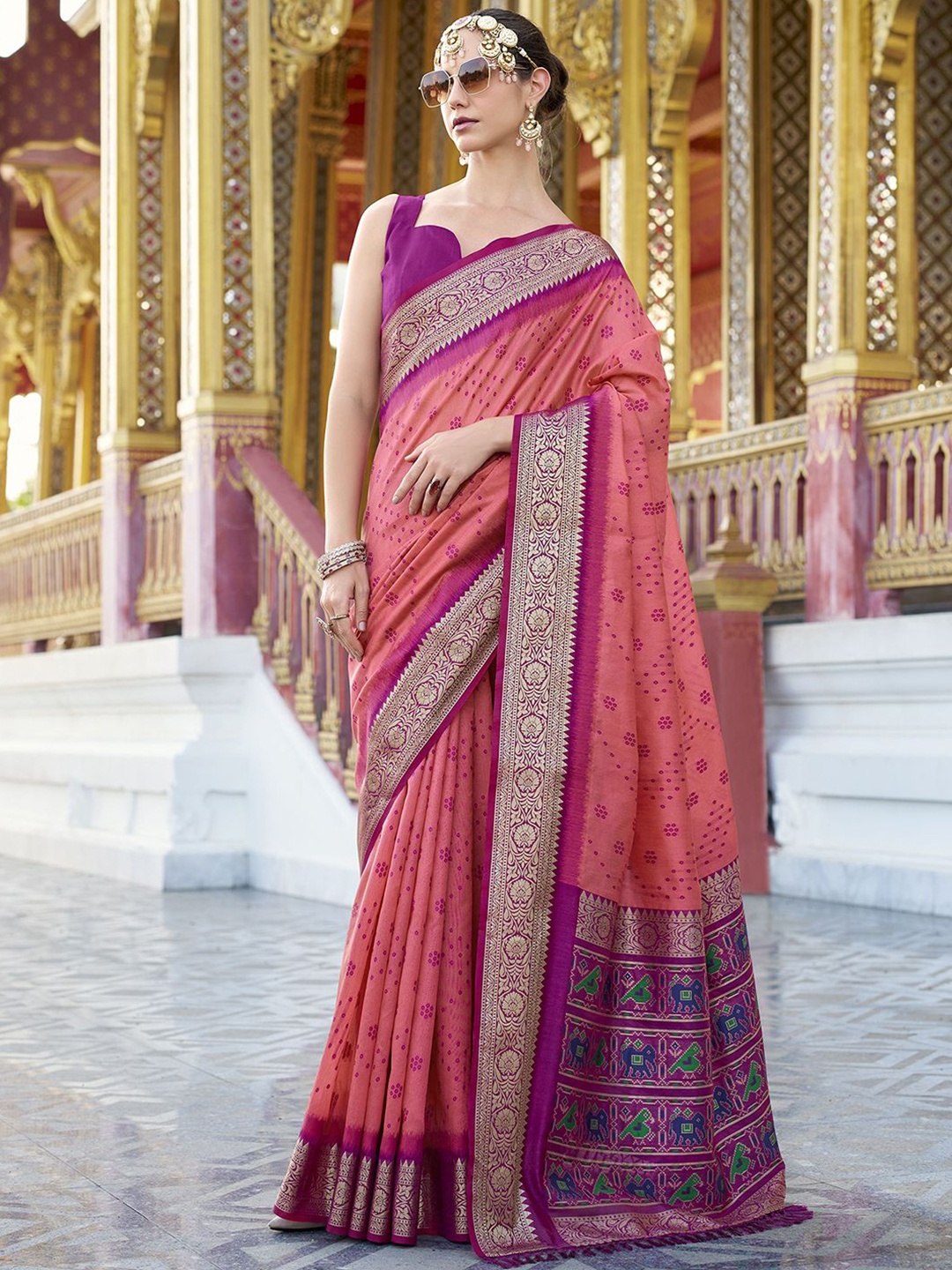 

Satrani Woven Design Zari Patola Saree, Rose