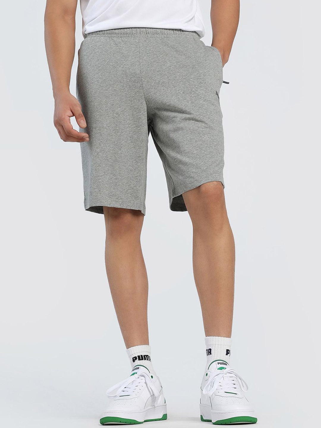

Puma Ess Zippered Men Pure Cotton Mid Rise Jersey Shorts, Grey