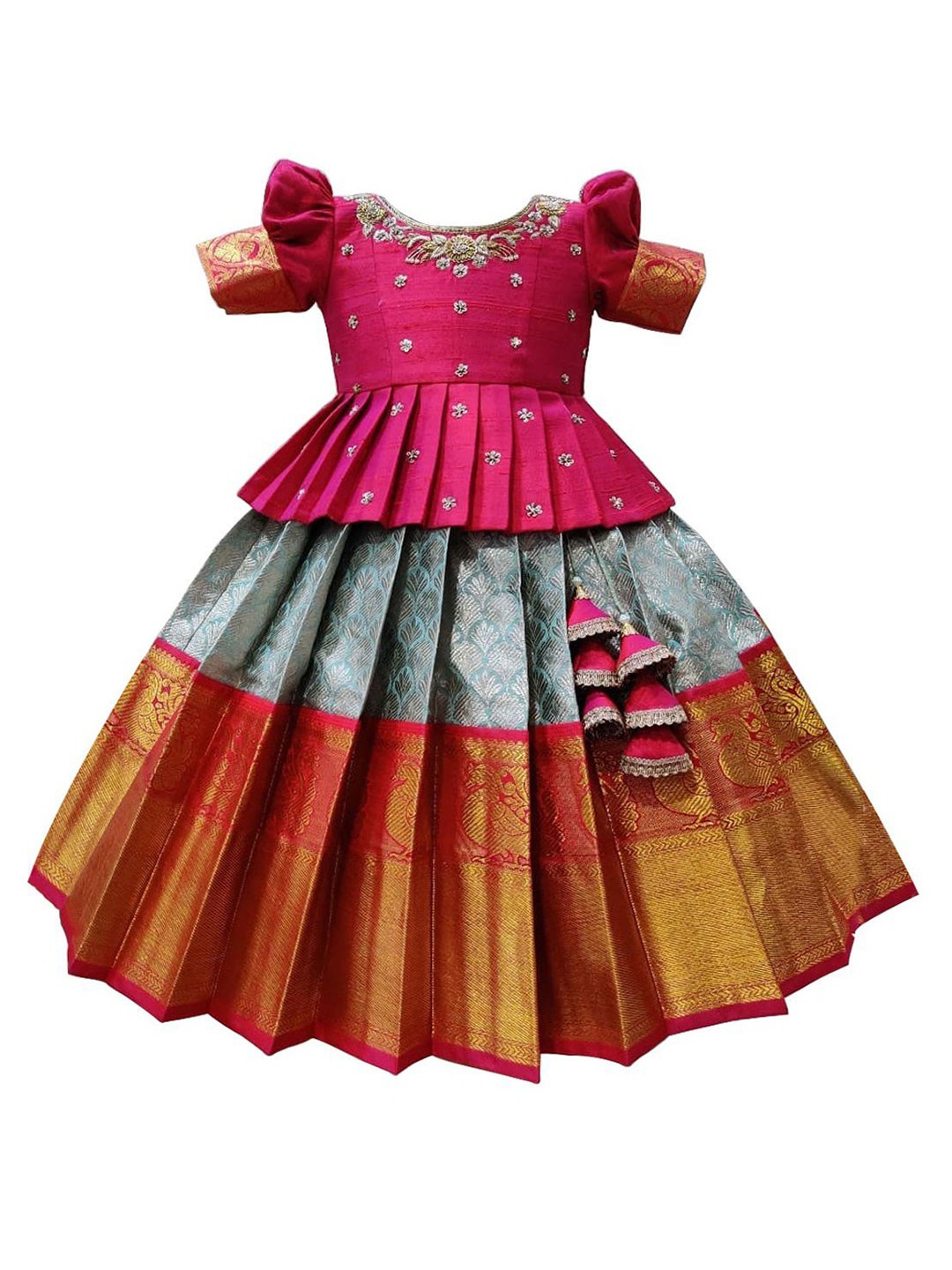

Wommaniya Impex Girls Embroidered Sequinned Ready To Wear Lehenga & Choli, Pink