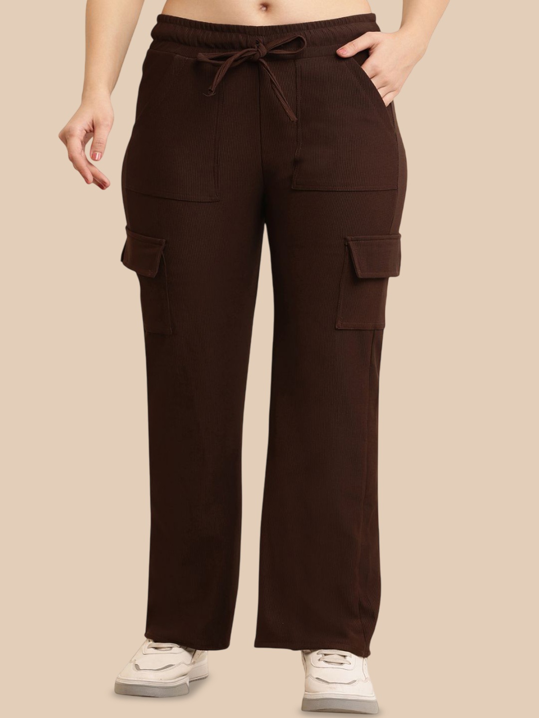 

69 FASHION STREET Striped Low Rise Trousers, Coffee brown