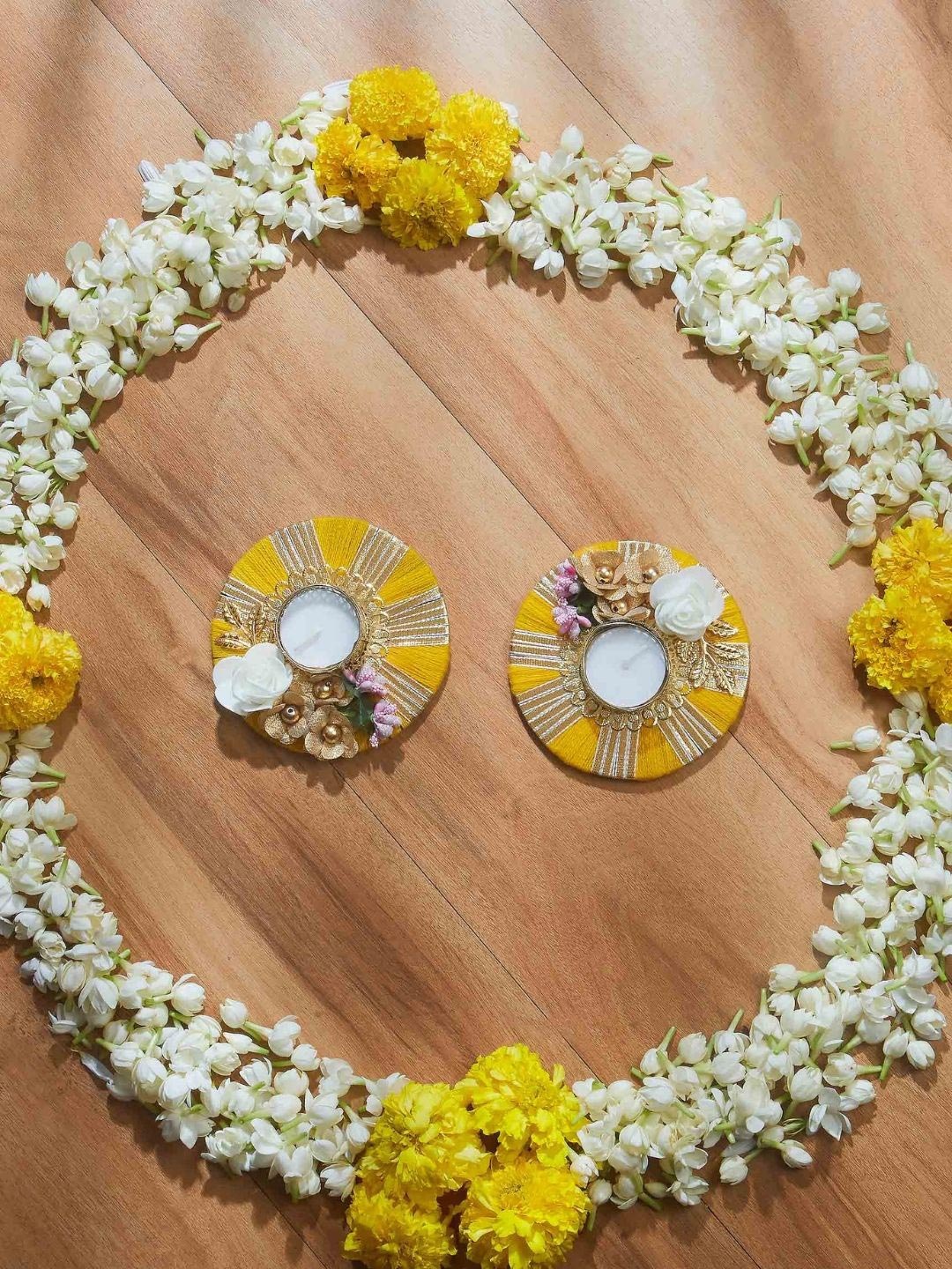 

Mason Home Festive Yellow & Gold-Toned Set Of 2 Festive Diyas